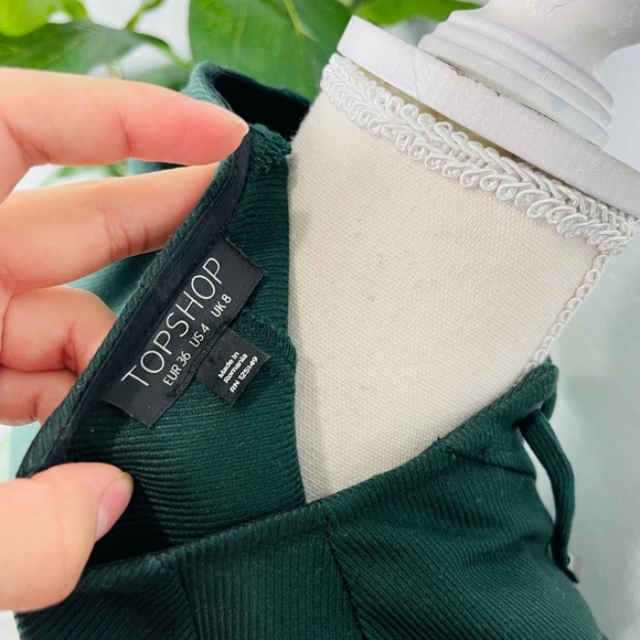 TOPSHOP WOMENS PINE DARK GREEN LACE UP SHORT SLEEVE MINI POCKET DRESS - Picture 5 of 6